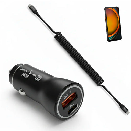 38W Car Charger & USB-C Coiled Cable for Samsung Galaxy XCover Phones