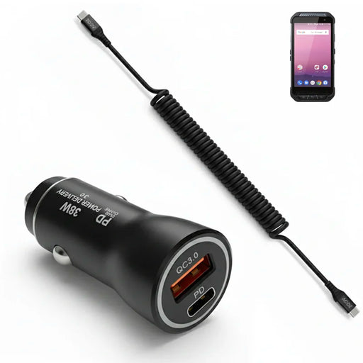 38W Fast Car Charger & USB-C Coiled Cable for Point Mobile PM85 / PM86