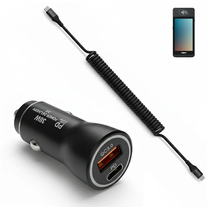 38W Fast Car Charger and USB-C Coiled Cable for Adyen S1F2L Payment Terminal
