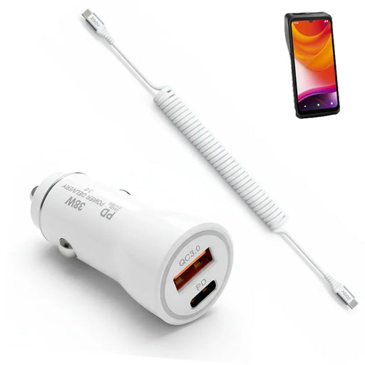 38W Fast Car Charger and USB-C Coiled Cable for Castles Mobile POS
