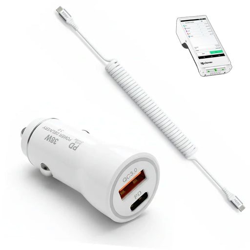 38W Fast Car Charger and USB-C Coiled Cable for Clover Flex 4 POS