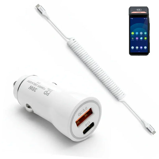 38W Fast Car Charger and USB-C Coiled Cable for Ingenico Mobile POS