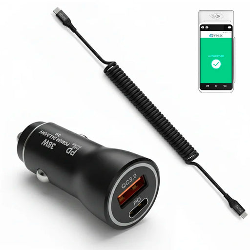 38W Fast Car Charger and USB-C Coiled Cable for PAX A920 Pro POS