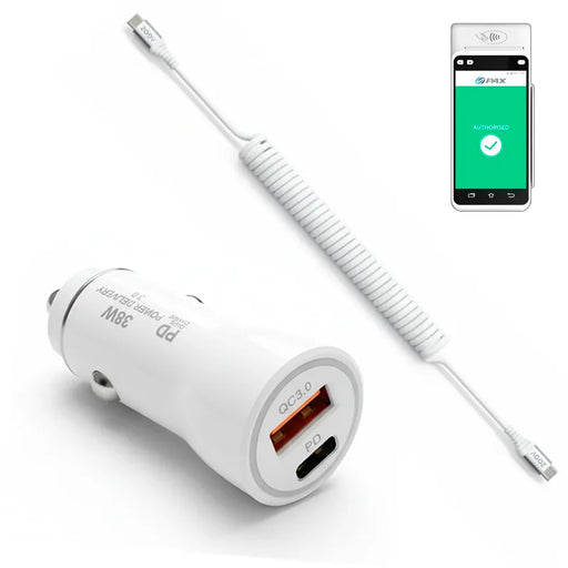 38W Fast Car Charger and USB-C Coiled Cable for PAX A920 Pro POS