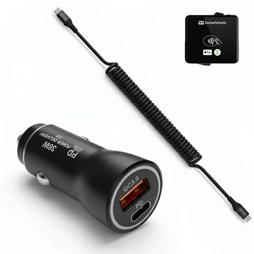 38W Fast Car Charger and USB-C Coiled Cable for SwipeSimple B350