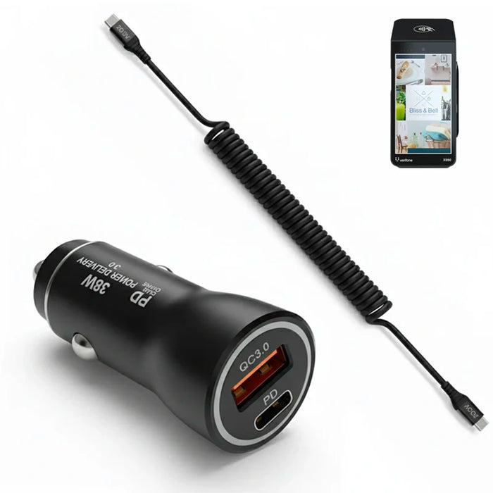 38W Fast Car Charger and USB-C Coiled Cable for Verifone Handheld POS