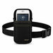 Black Agoz Saturn 1000F2 POS holster with adjustable nylon waist belt, buckle closure, and payment terminal displaying a contactless payment screen.