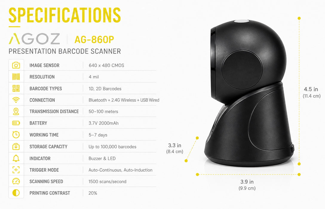 AGOZ AG-860P Restaurant desktop scanner LED indicator