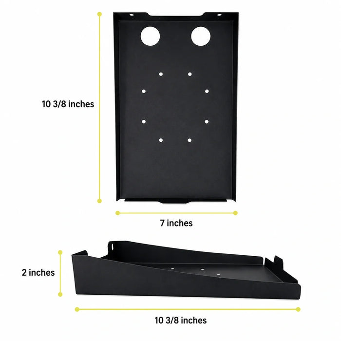 Dimension diagram showing the Agoz printer shelf measuring 7 inches wide, 10 3/8 inches deep, and 2 inches high.
