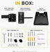 Agoz printer shelf package contents with wall bracket, swing arm, shelf platform, mounting hardware, and anchors.