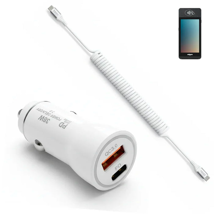38W Fast Car Charger and USB-C Coiled Cable for Adyen S1F2L Payment Terminal