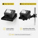 Comparison graphic showing shelf-only setup and shelf with pole mount setup for the Star Micronics printer tray mount by Agoz.