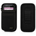 Front and back product view of the black AgozTech Point Mobile crossbody holster, showing the Point Mobile device seated in the front pouch and the rear belt loop panel on a light background.