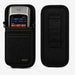 Front and back views of an Agoz carrying case for a SpotOn payment terminal, showing the protective pouch, side attachment rings, and rear belt loop.