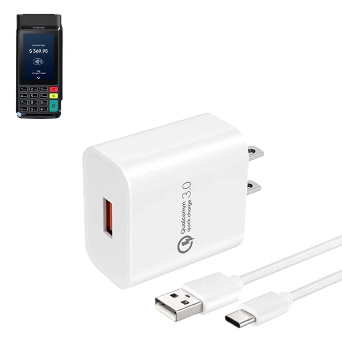 Wall Charger with USB-C Cable for Castles V1M Mobile POS
