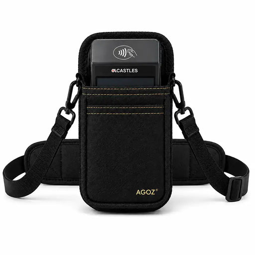 Black Agoz shoulder sling holster with Castles POS terminal