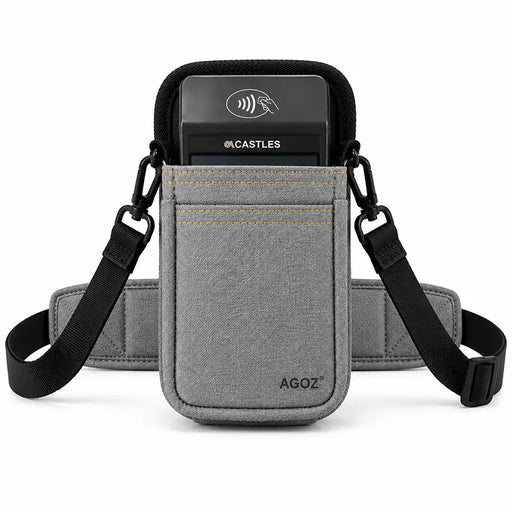 Gray Agoz shoulder sling holster with Castles POS terminal