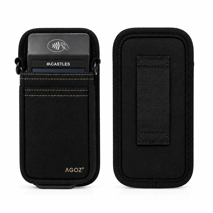 Black Agoz Castles POS terminal holster showing front pouch and rear belt loop