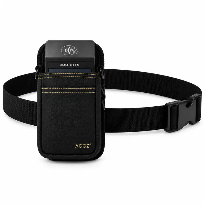 Black Agoz holster with waist belt for Castles handheld POS terminal