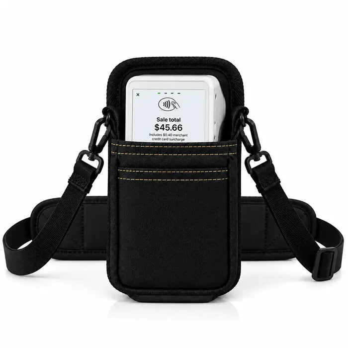 Clover Flex POS terminal in black Agoz sling holster with adjustable shoulder strap