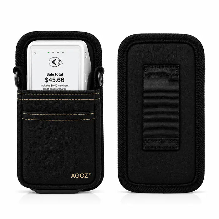 Black Agoz Clover Flex POS holster front and back views with rear belt loop