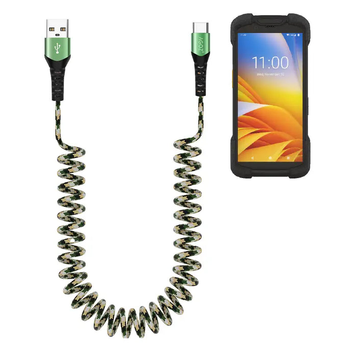 Coiled USB-C Fast Charging Cable for Zebra EM45 RFID