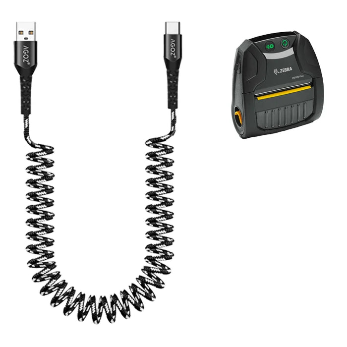 Coiled USB-A to USB-C Cable for Zebra ZQ320/Plus Printer