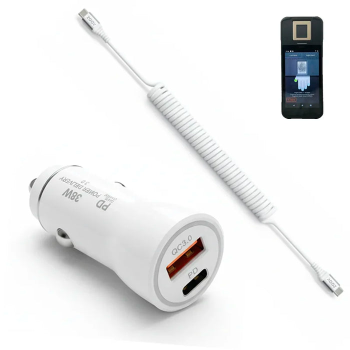 38W Fast Car Charger & USB-C Coiled Cable for Credence 3 ID Scanner