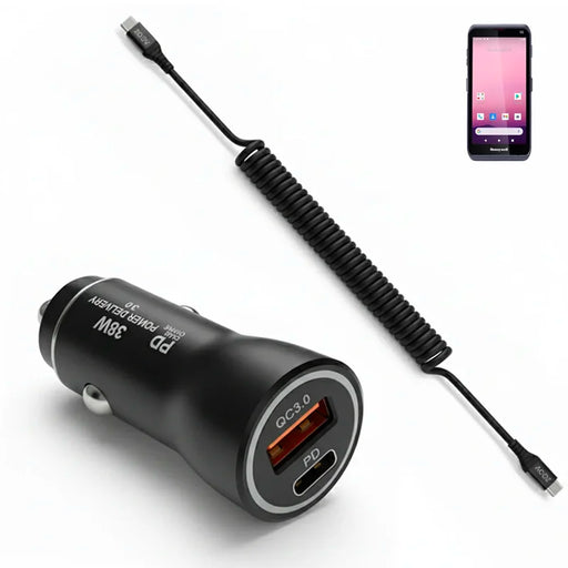 38W Fast Car Charger and USB-C Coiled Cable for Honeywell Scanners