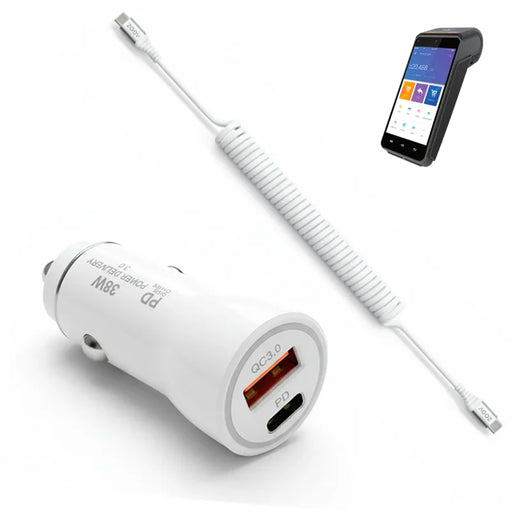 38W Fast Car Charger and USB-C Coiled Cable for Ingenico Axium DX8000