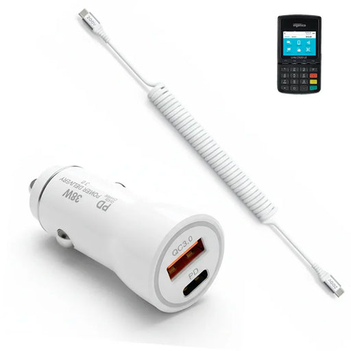 38W Fast Car Charger and USB-C Coiled Cable for Ingenico Link/2500 POS