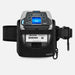 Front view of SATO PW4NX mobile printer secured inside an AgozTech black waist belt holster with buckle attachment.