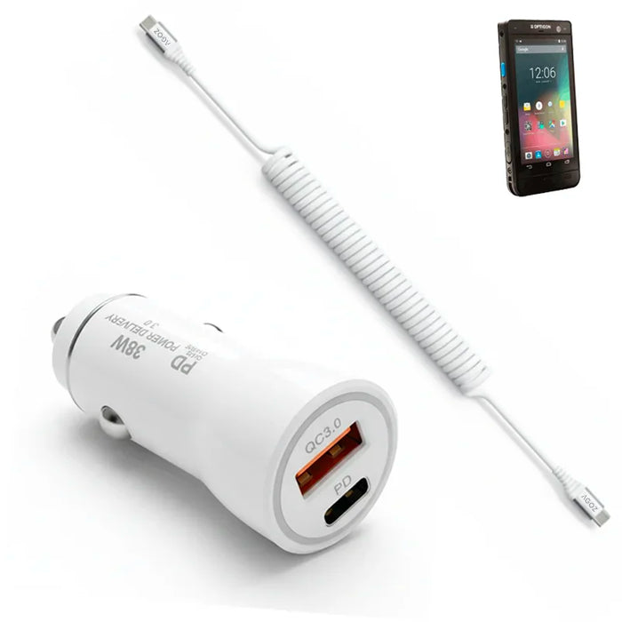 38W Fast Car Charger & USB-C Coiled Cable for Opticon Mobile Scanners