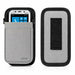 Gray Panasonic Toughbook shoulder sling holster shown front and back with device seated in pouch and rear belt loop detail.
