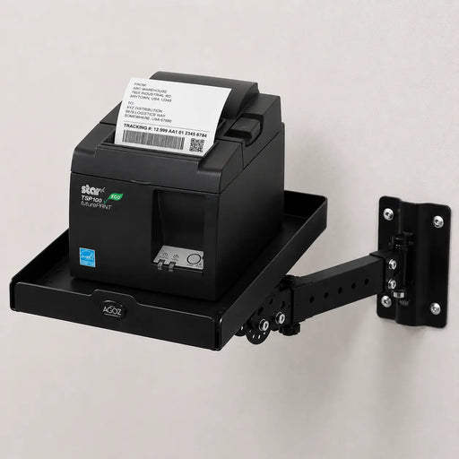AgozTech Star Micronics printer wall mount shelf with black stainless steel tray and industrial swing arm