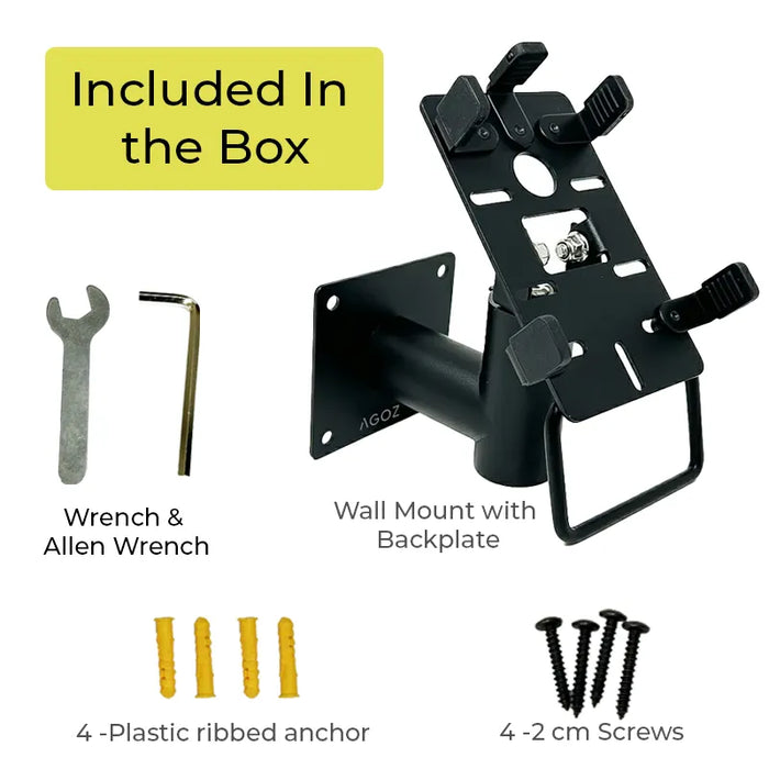 AgozTech Shopify POS terminal wall mount kit with included screws, anchors, wrench, and Allen wrench