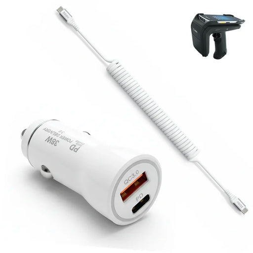 38W Fast Car Charger and USB-C Coiled Cable for Zebra EM45 RFID