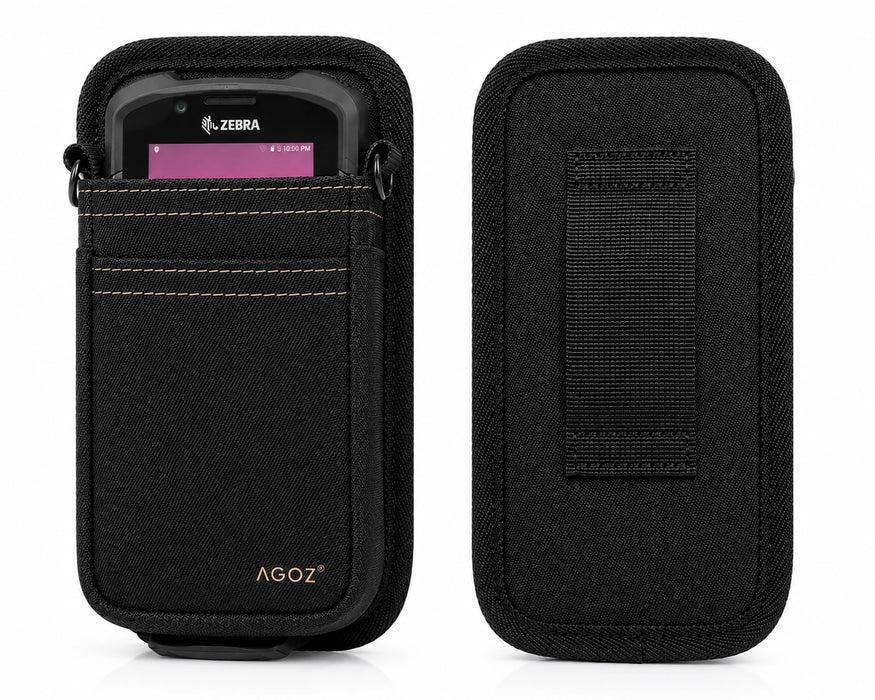 Black Zebra scanner case with AGOZ branding on a white background