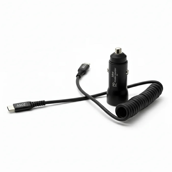 38W Fast Car Charger and USB-C Coiled Cable for Zebra TC53 Computer