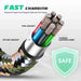 Agoz iMin POS fast charging cable cross-section showing tinned copper core, TPU insulation, and protective nylon braided jacket.