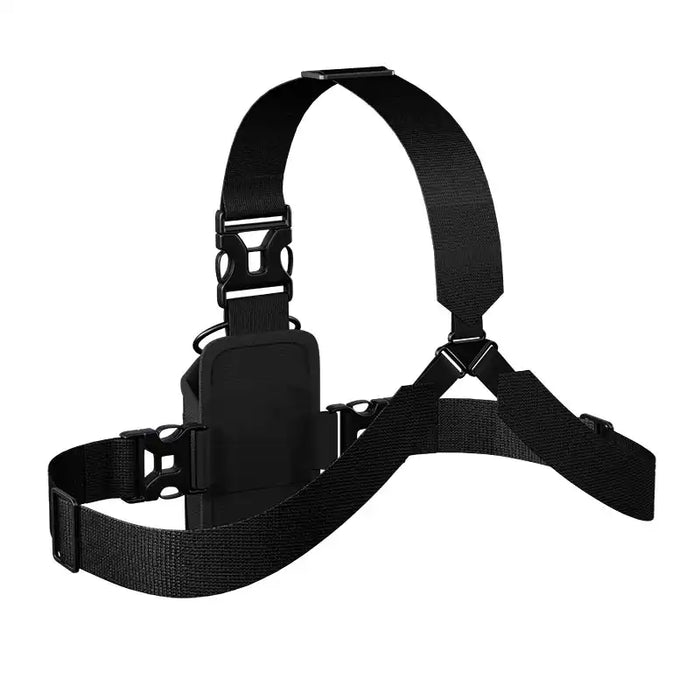 Rear view of adjustable AgozTech chest harness holster for Unication pager radio