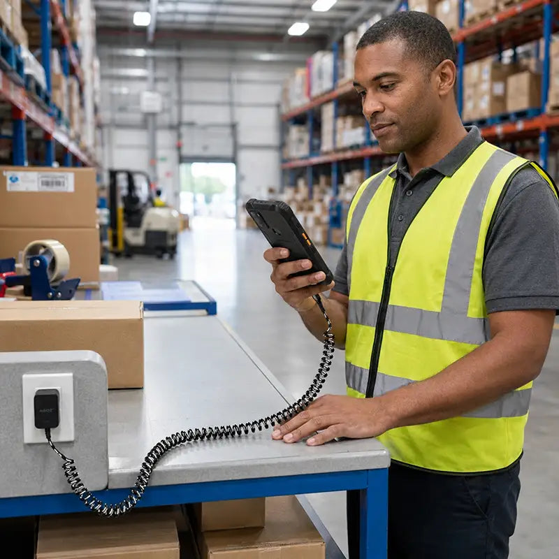 Control Point Mobile Charging Cables Across Active Work Areas
