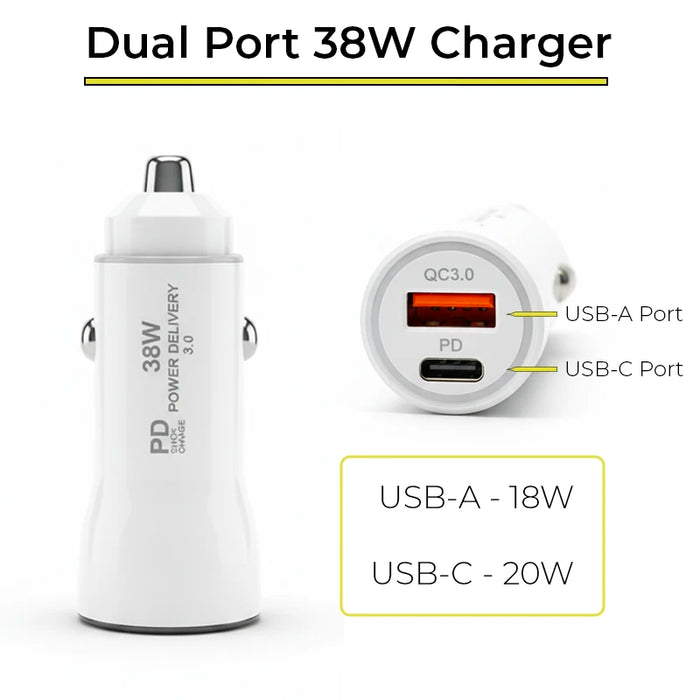 38W Fast Car Charger and USB-C Coiled Cable for Verifone Handheld POS