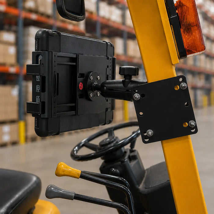 VESA compatible industrial tablet mount for material handling operations
