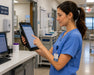 Nurse holding a honeywell tablet with handgrip in hospital
