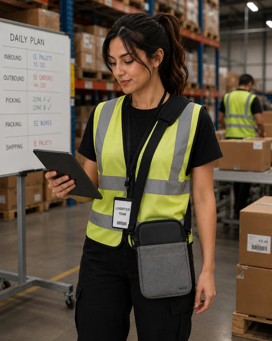 warehouse employee with honeywell tablet case