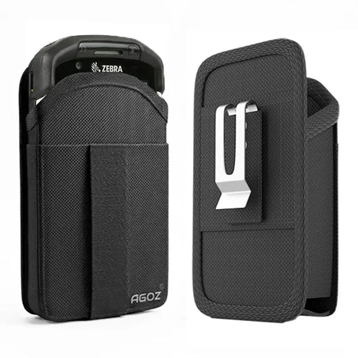 AgozTech black belt clip holster case for Zebra TC77 handheld mobile computer, front and back view