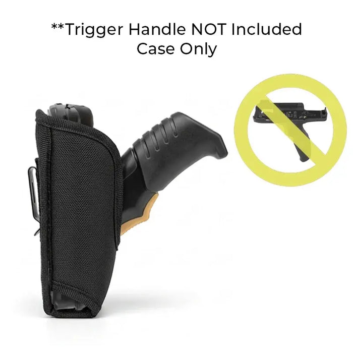 AgozTech holster case for Zebra TC58 scanner, side view, with text stating trigger handle not included