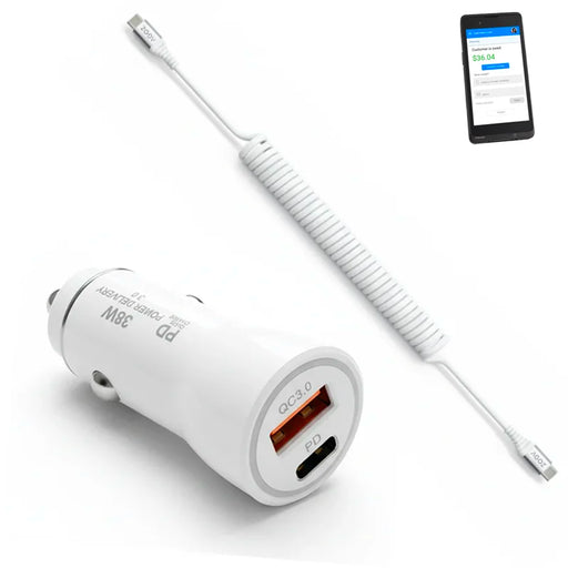 38W Fast Car Charger & USB-C Coiled Cable for Toshiba TCx M1 Handheld