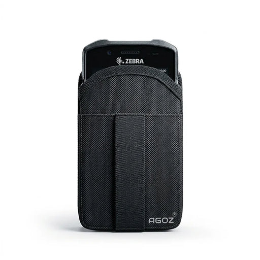AgozTech black holster case holding Zebra TC58 TC58e  handheld mobile computer, front view